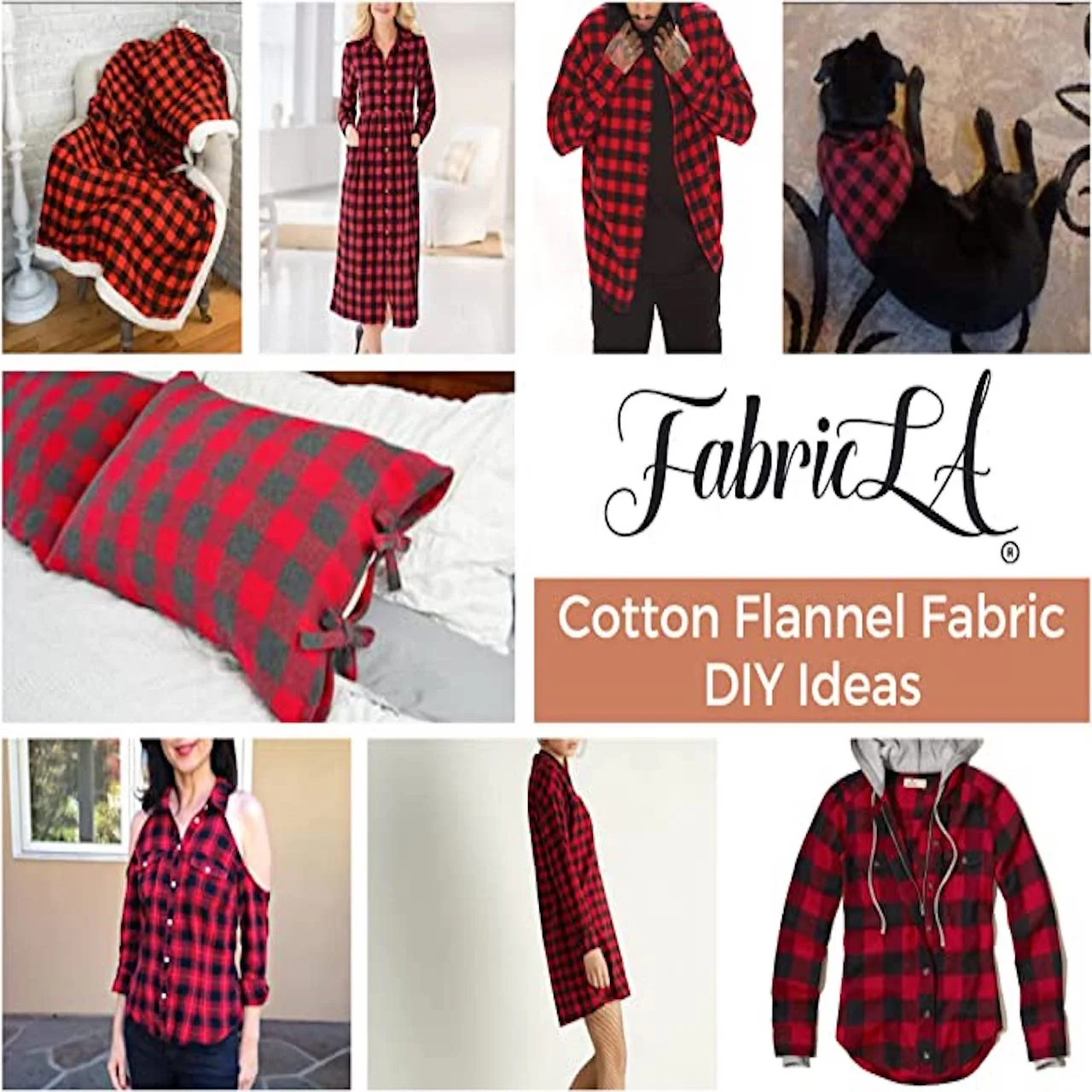 Cotton Flannel Fabric — Red & Black 58/60" Wide, 5 oz, By the Yard - Image 2